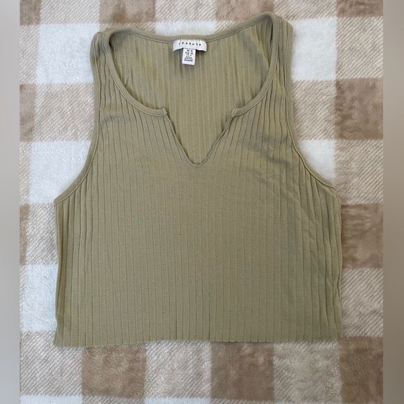 Topshop Tops - Topshop Ribbed Green Khaki Crop Top